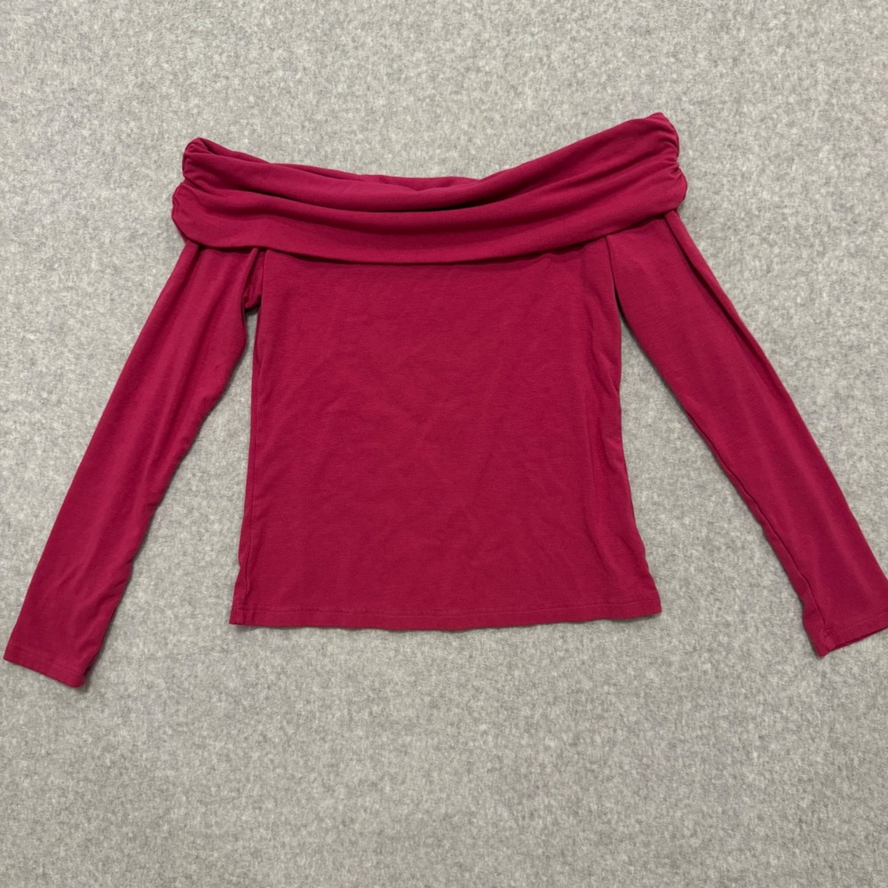 Y2K Magenta Off The Shoulder Long Sleeve Top Draped Neckline Pink Size L